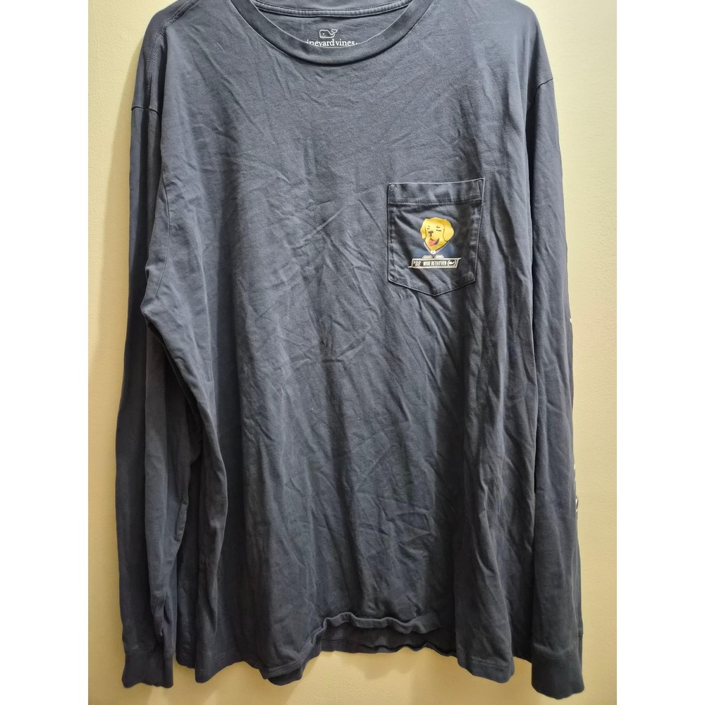 Vineyard Vines Mens XL Navy Blue Wide Retriever Football Dog Long Sleeve Tee